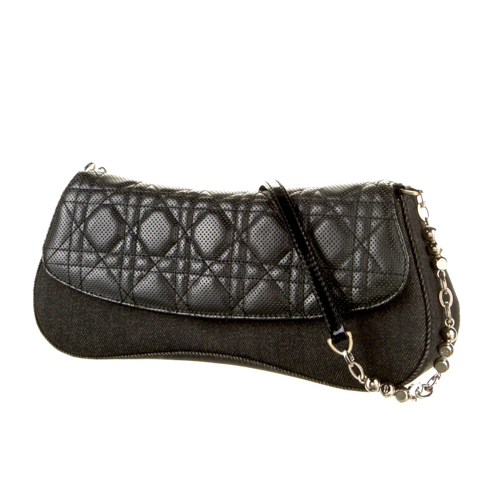 Christian Dior Perforated Cannage Leather & Denim Chain Bag